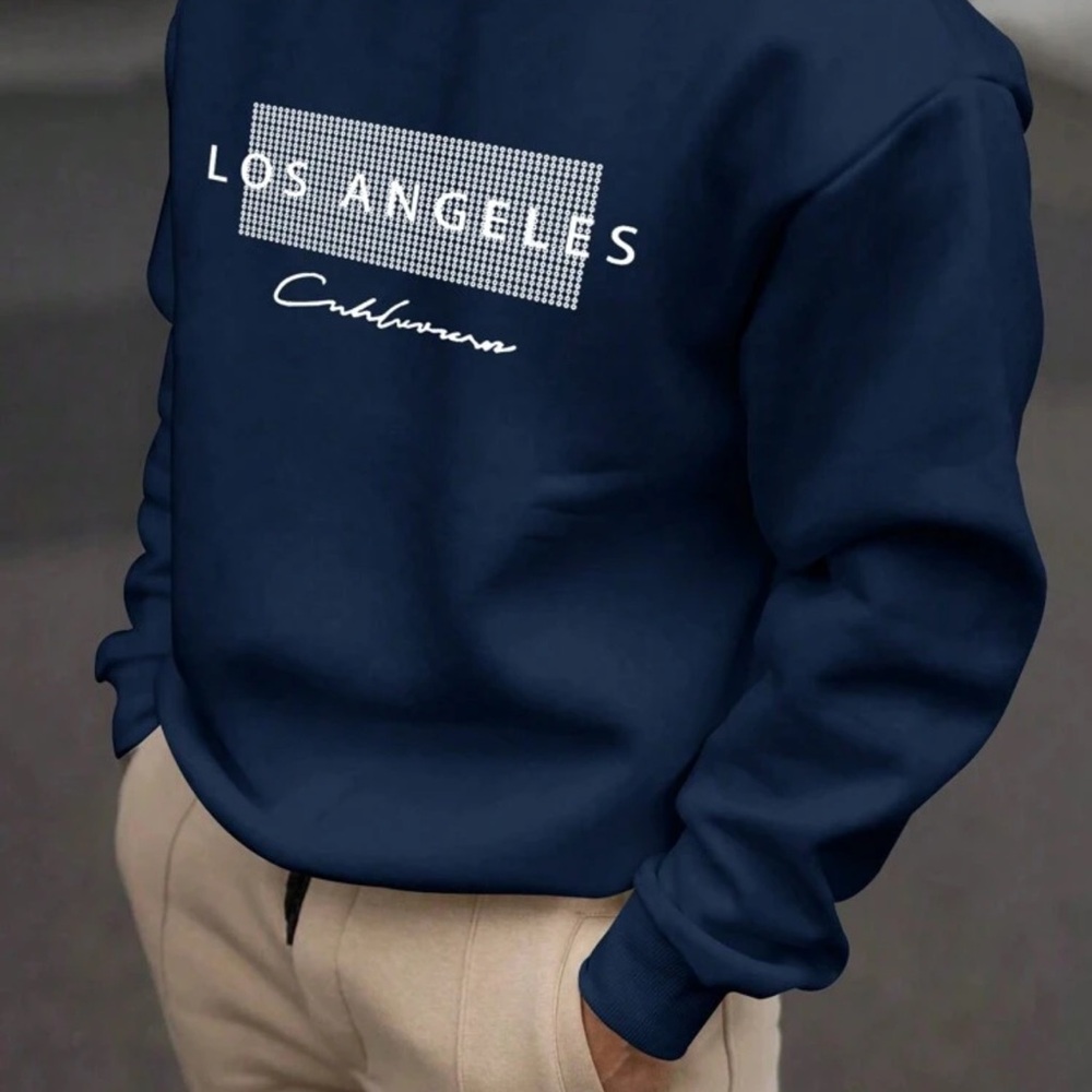 Men's Letter Print Casual Crew Neck Long Sleeve Loose Sweatshirt